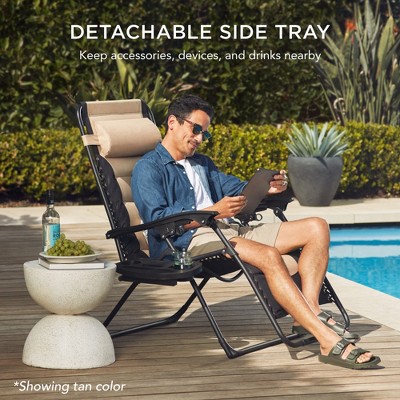 Oversized Pink and Taupe Zero Gravity Beach Lounger with Arms