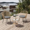 3 Piece Outdoor Patio Leisure Set,Rattan Garden Patio Bistro Set,Fabric Upholstered Rattan Chairs Set of 2 with Round Table-Coolbibila - 3 of 4
