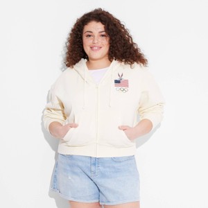 Women's Looney Tunes Bugs Bunny Graphic Hoodie Sweatshirt - Cream - 1 of 3