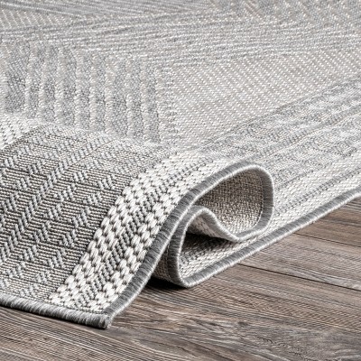 Light Grey Synthetic Flat Woven Square Indoor/Outdoor Rug