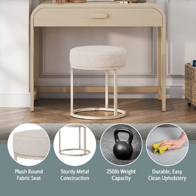 18" Bone White Upholstered Metal Vanity Stool with Round Seat