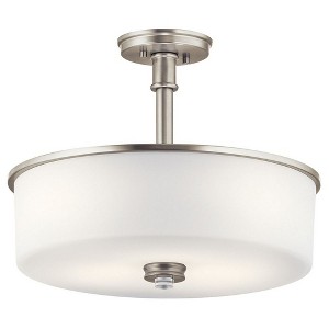 Joelson 17.75" 3 Light Convertible Pendant or Semi Flush with Satin Etched Cased Opal and Clear Glass Accent Glass in Brushed Nickel - 1 of 2