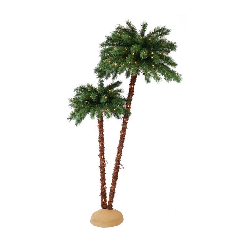3.5ft/6ft Double Pre-lit Artificial Christmas Palm Tree - Puleo, 1 of 8