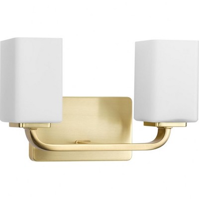 Progress Lighting Cowan 2-Light Wall Light in Satin Brass with Etched Opal Glass Shade