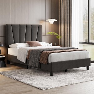 Bed Frame with Adjustable Headboard, Linen Upholstered Platform Bed Frame with Strong Wooden Slats, Mattress Foundation - 1 of 4
