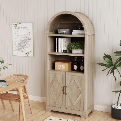 Vipbear 70" Tall Arched Kitchen Pantry, Modern Kitchen Storage Cabinets With Open & Adjustable Shelves,5-Tier Arched Bookcase Arched Bookshelf