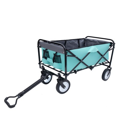 VisioGear Collapsible Foldable Wagon Cart, Wagon Grocery Cart for Camping Shopping Sports, Green, 35.04"*21.65"*38.98"