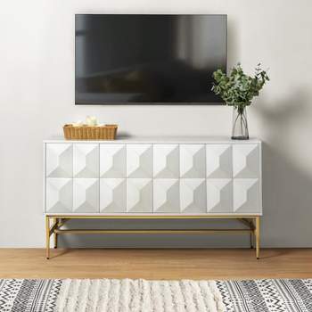 Emily 60''Contemporary Storage Wide Sideboard with Faceted Geometric Accents | KARAT HOME