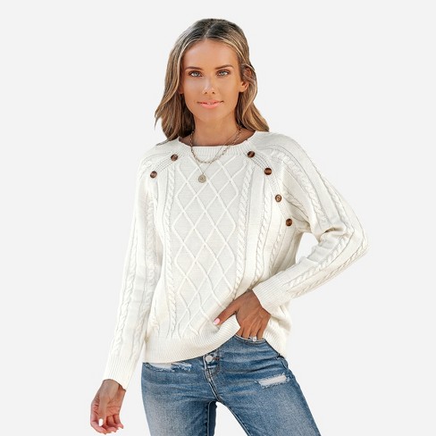 Women's Pointelle Knit Twisted-Back Sweater - Cupshe-XS-White