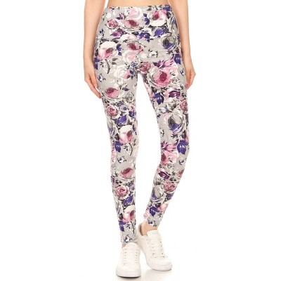 Slickblue Yoga Style Floral Knit Leggings, Long, High Waist, Multi-Color Print, Lined, One Size Fits Most