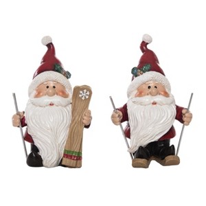 Transpac Resin Cottage Ski Santa Figurine Set of 2 Christmas Home Decorations - 1 of 1