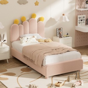 Docred Boucle bed frame Child Wood Upholstered Bed Frame with Adjustable Headboard Standard Crib Size Toddler Fabric Modern Platform Bed - 1 of 4