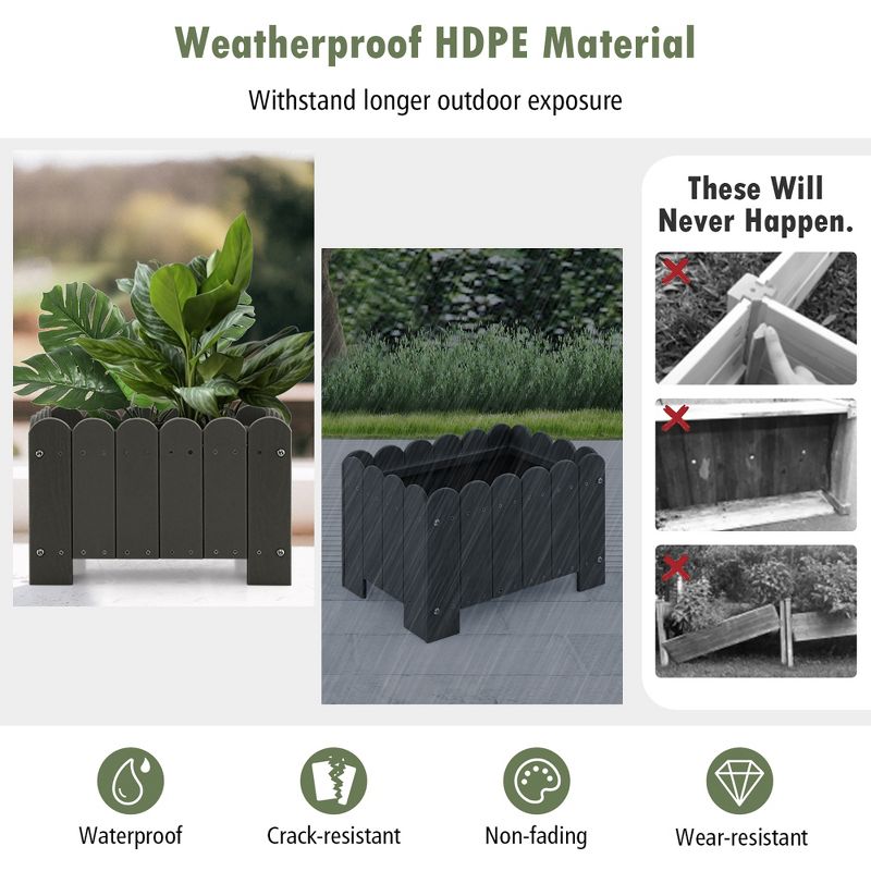 Tangkula 2 Pack Rectangular Planter Box Weather-resistant HDPE Flower Pot w/ Drainage Gaps, 5 of 11