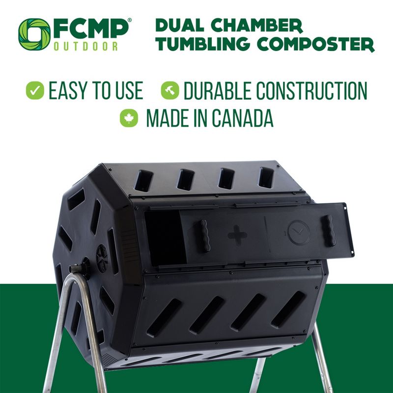 FCMP Outdoor IM4000 37 Gallon 8 Sided Plastic Dual Chamber Tumbling Composter Outdoor Elevated Rotating Garden Compost Bin, Black, 4 of 8
