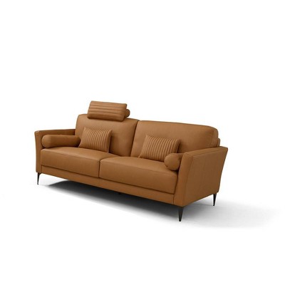 68" Saddle Tan Leather Loveseat with Metal Legs
