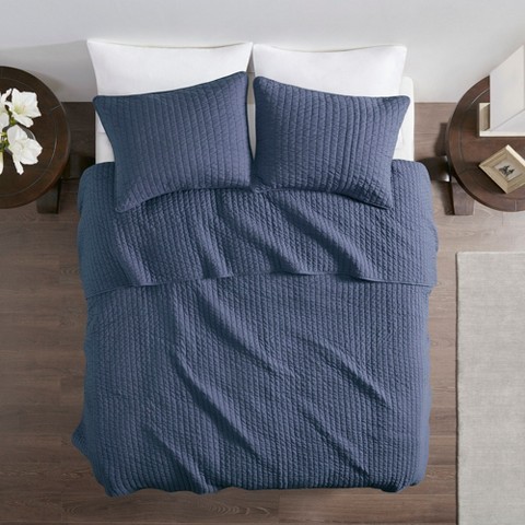 Madison Park 2pc Twin/Twin Extra Long Mitchell Reversible Coverlet Set Navy: Lightweight Bedding with Sham