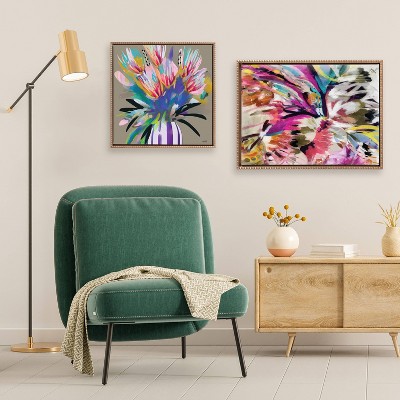 Sylvie Beaded Bright Flowers Framed Canvas Art, 22x22 Gold