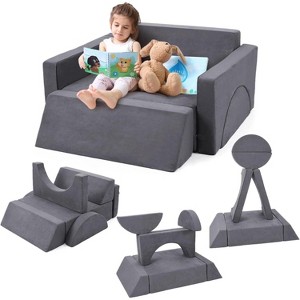 7Pcs Kids Play Couch, Modular Kids Sofa Toddler Couch, Multifunctional Play Couch Convertible Sofa Play Set for Playroom Nursery - 1 of 4