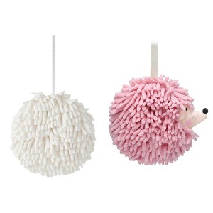 REGALWOVEN 2 Pcs Comfortable Soft Absorbent Chenille Ball Fuzzy Hand Towel for Home Decor - 1 of 4
