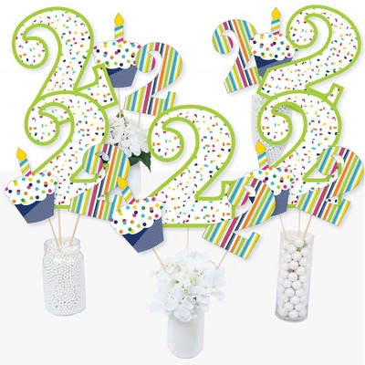 Big Dot of Happiness 2nd Birthday - Cheerful Happy Birthday - Colorful Second Birthday Party Centerpiece Sticks - Table Toppers - Set of 15