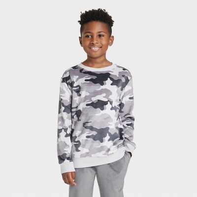 Boys' Microfleece Camo Crewneck Sweatshirt - Cat & Jack™ Charcoal Gray