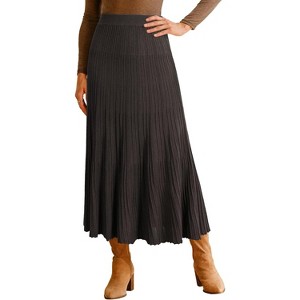 Women's Wool Blend A-Line Long Skirt with Wide Elastic Waistband & Flow Pleats Brown - 1 of 4