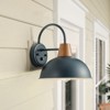 Dewdrop Industrial 1-Light Wood Grain Finish Accented Outdoor Wall Light with Metal Shade - 2 of 4