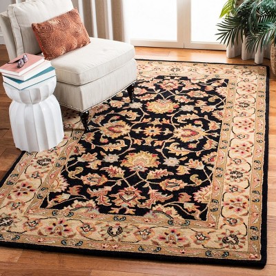 Handmade Black Wool and Cotton Tufted Rectangular Rug