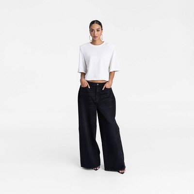 KBB by KAHLANA Women's Low-Rise Wide Leg 'The Rachel Jean' - Black Wash