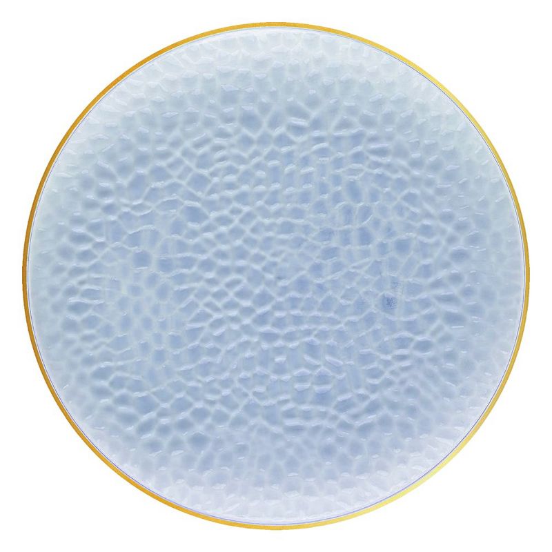 10.25" Clear Blue with Gold Rim Hammered Glass Disposable Plastic Dinner Plates, 2 of 8