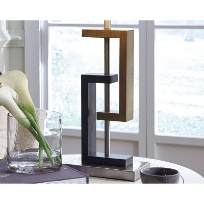 Modern Geometric Brown and Silver Table Lamp Set with 3-Way Switch