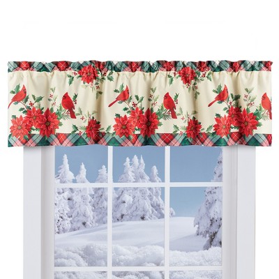 Collections Etc Cardinal And Poinsettia Plaid Border Window Valance ...