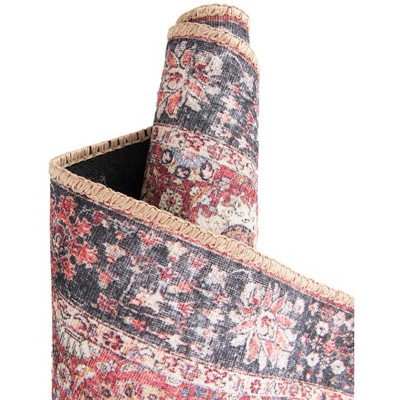 Vintage Red Chenille Floral Rectangular Area Rug 6' x 9'