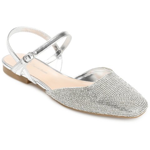 Обувь Journee Collection Women's Nysha Buckle Square Toe Ballet Flats Silver 9