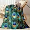 Lomsoe Peacock Feather Print Throw Blanket Soft, Lightweight, and Warm, Green Design, Christmas Gift. - 2 of 4
