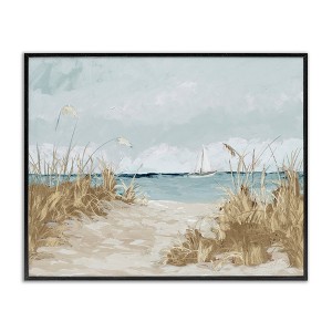 Stupell Industries Sandy Beach Walkway Distant Sailboats Floating Sea Framed Giclee Art, Black, 14" x 11" - 1 of 4