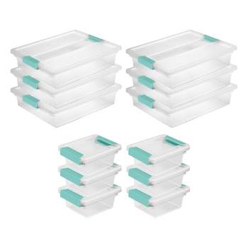 Sterilite Miniature Clip Storage Box w/ Latch Lid, 6 Pack, & Large Clip Storage Box w/ Latch Lid, 6 Pack for Home, Office, and Workspace Organization