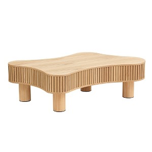 Vynxaria Modern Handcraft Drum Coffee Table, 42.52" Irregular Shape, Natural Color (Walnut Ash Grain), Sturdy Solid Wood Pedestal - 1 of 4