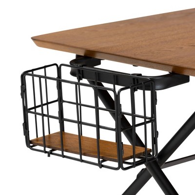 Mariela Natural Brown and Black Rectangular Coffee Table with Basket