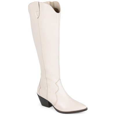 Journee Signature Womens Genuine Leather Pryse Almond Toe Pull On Knee High Boots