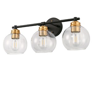 DORESshop 22 in. 3-Light Black and Gold Modern Bathroom Vanity Light with Clear Glass Shades, Wall Sconce for Large Spaces - 1 of 4