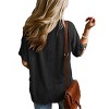 Women Summer Tops Mini Striped V Neck T-Shirts Drop Shoulder Short Sleeve Rib Textured Tops Loose Fit Lounge Tee Shirt Tops with Pocket - 2 of 4