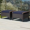Tangkula Outdoor PE Wicker Ottoman Set of 2 Patio Rattan Footrest Seat with Soft Cushions & Curved Acacia Wood Handles Beige/Navy Blue/Red/Off White - 2 of 4