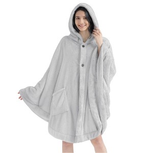 PAVILIA Fluffy Angel Wrap Hooded Blanket for Women Adult, Wearable Cozy Wrap Throw Faux Shearling Shawl Cape - 1 of 4