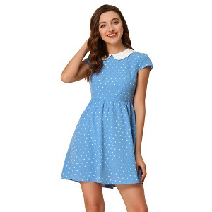 INSPIRE CHIC Women's Peter Pan Collar Short Sleeves Contrast A-Line Polka Dots Dress - 1 of 4