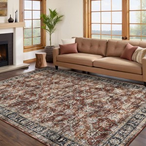 Area Rug, Washable Rug Vintage Floral Geometric Thin Carpet, Stain Resistant with Reinforced Edges for Living Room/Bedroom - 1 of 4