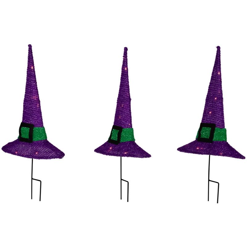 Northlight 14" LED Lighted Purple Witches Hat Outdoor Halloween Pathway Markers, 3 of 7
