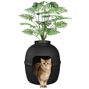 Hidden Litter Box with Faux Plant, Large Cat Litter Box with Rattan Pattern, Heavy Duty PP Material Litter Box - 1 of 4