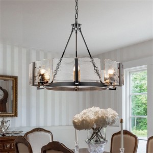 LLHZSY 27 3/5" Black Wheel Glass Chandelier 6-Light Ceiling Light Fixture for Dining Living Room Entryway - 1 of 4