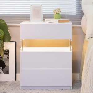 Resenkos White LED Nightstand, 3 Drawer, Acrylic Panel, Multi-color RGB Light, Bedroom Furniture, 14.57"L x 19.67"W x 22.44"H - 1 of 4